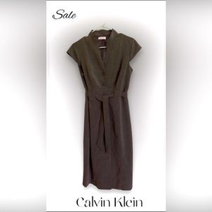 Calvin Kline dress grey lined button up with a tie belt